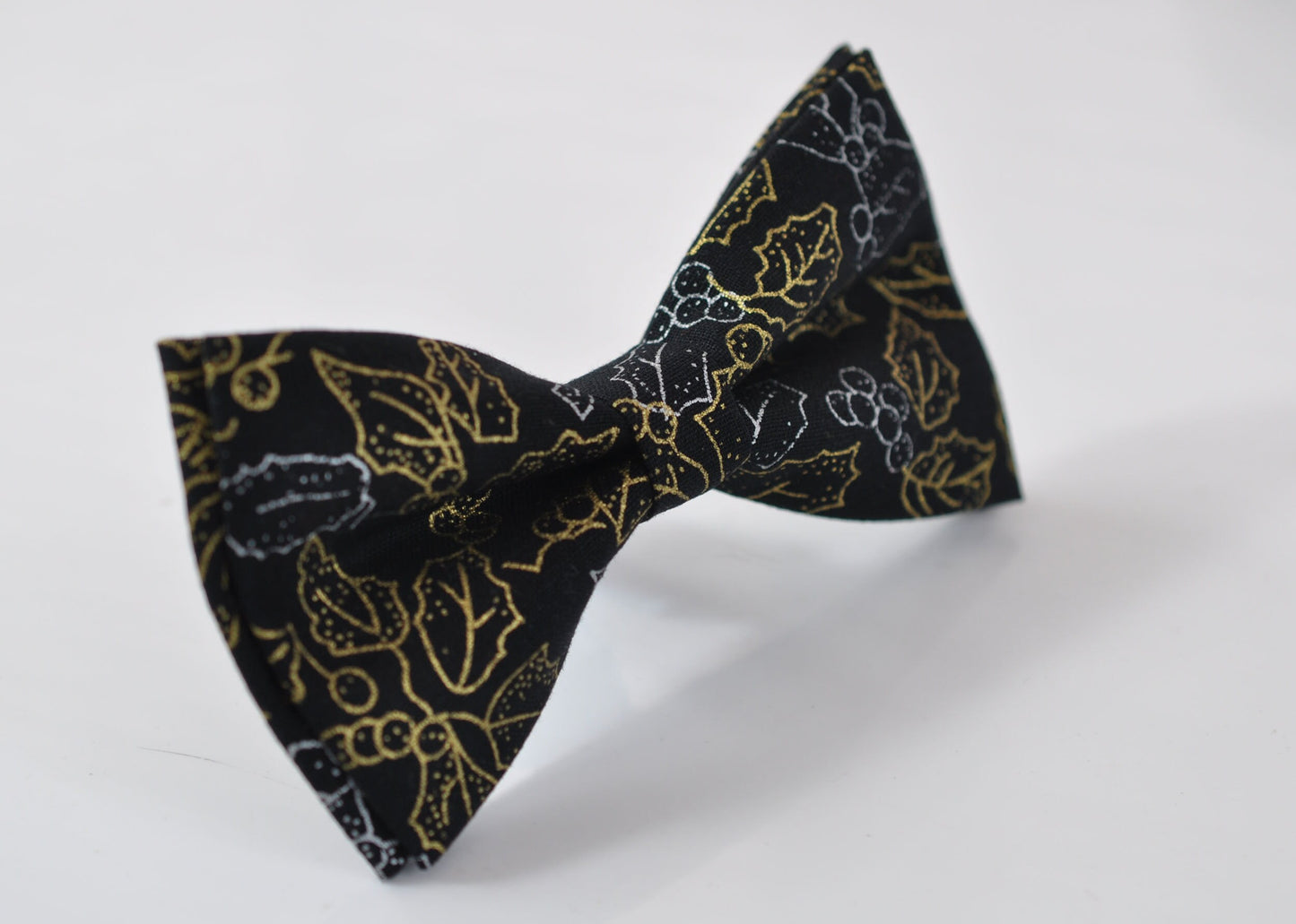 Black Gold Holly Maple Leaf Leaves Xmas Christmas Cotton Bow tie Bowtie for Men Adult / Youth Teenage / Boy Kids / Toddler Baby Infant