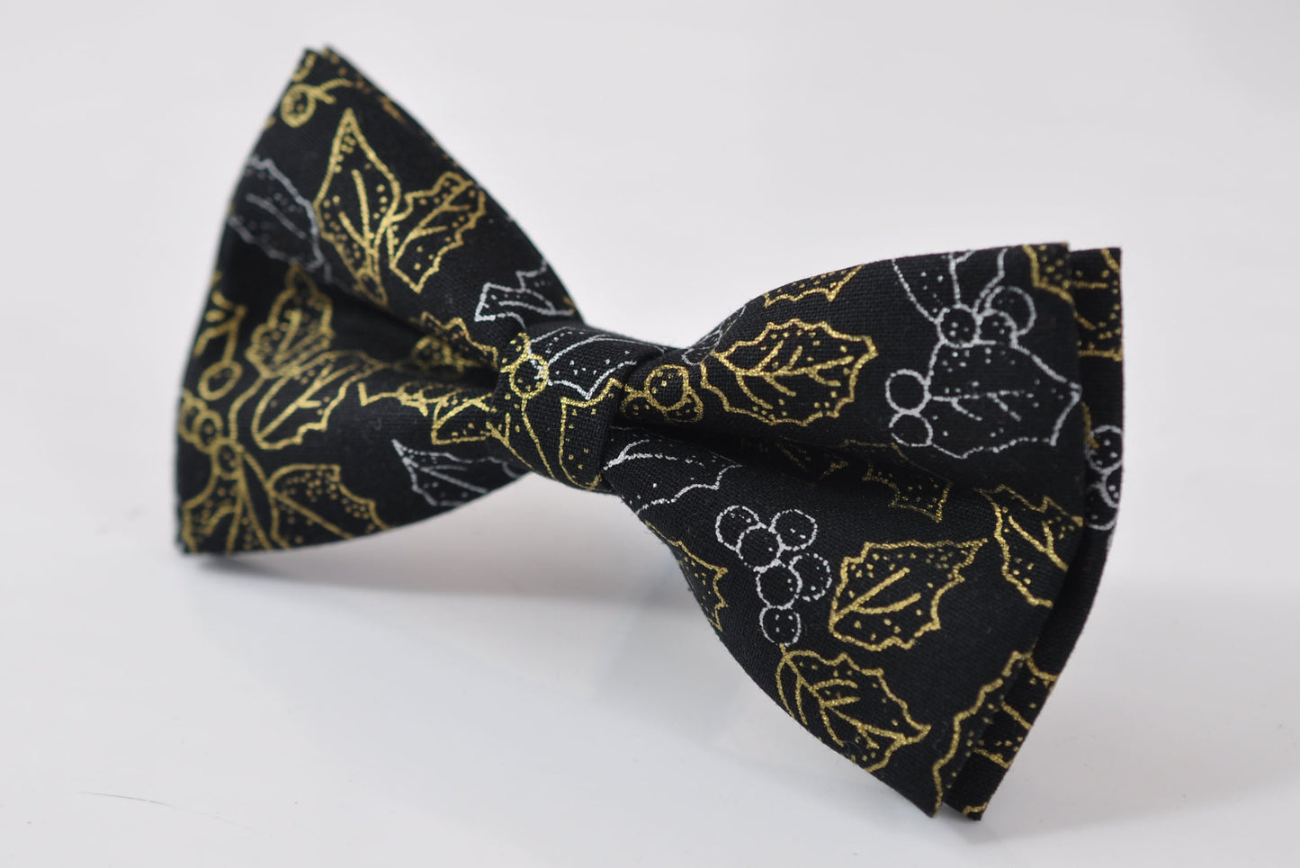 Black Gold Holly Maple Leaf Leaves Xmas Christmas Cotton Bow tie Bowtie for Men Adult / Youth Teenage / Boy Kids / Toddler Baby Infant