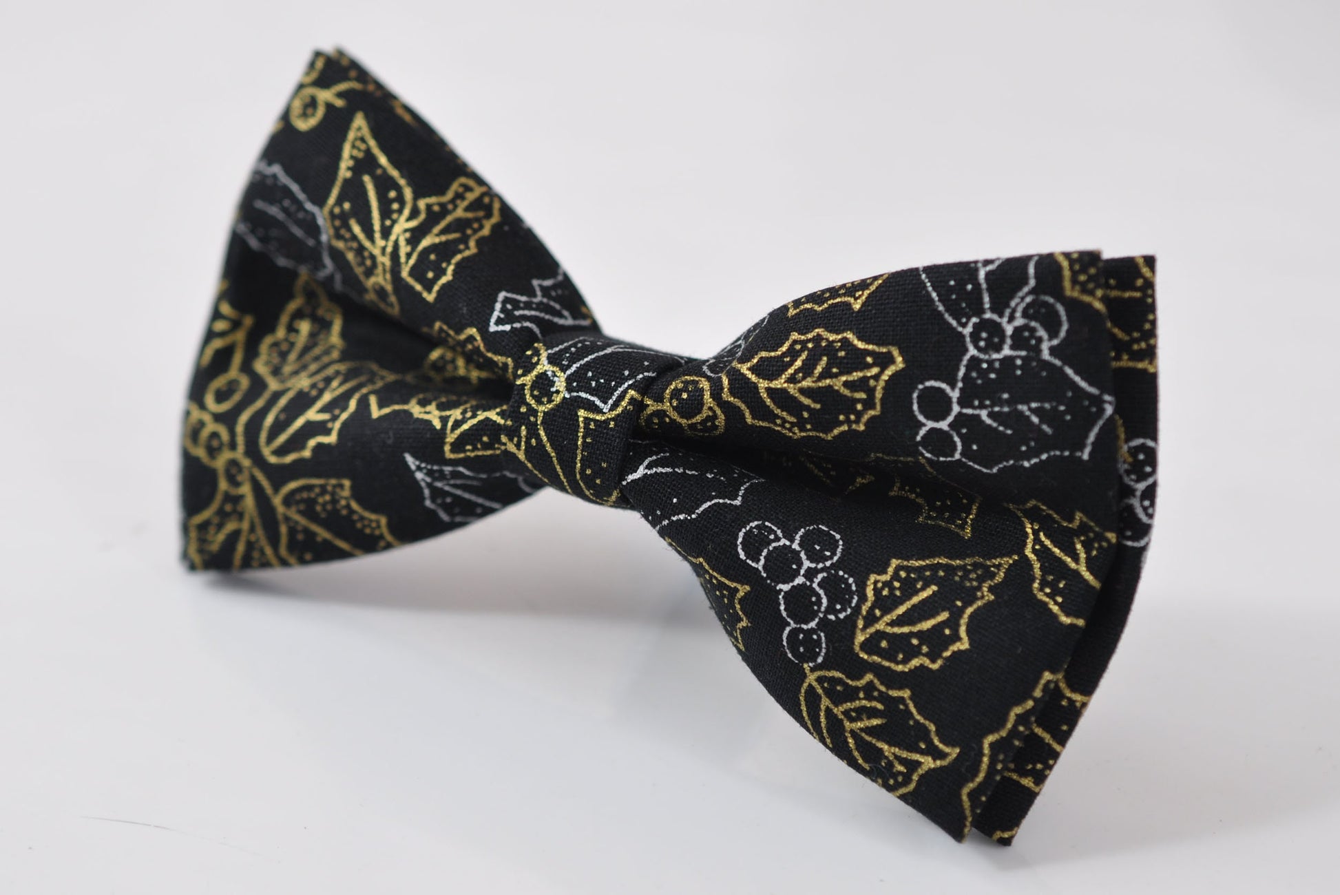 Black Gold Holly Maple Leaf Leaves Xmas Christmas Cotton Bow tie Bowtie for Men Adult / Youth Teenage / Boy Kids / Toddler Baby Infant