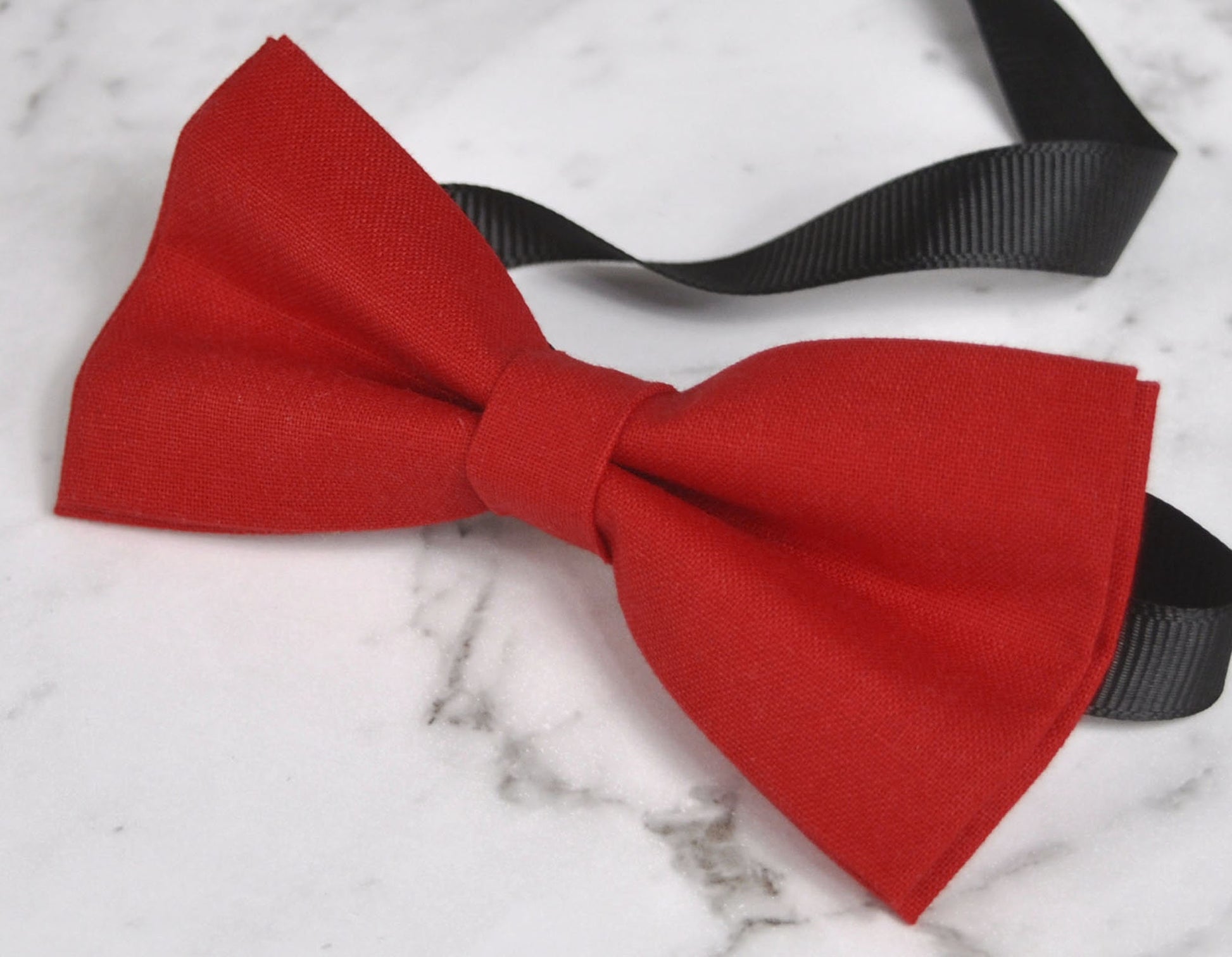 Red Cotton Bow tie + Brown Faux Leather Skinny Adjustable Suspenders Braces for Youth Teenage / Boy Kids / Baby Infant Toddler