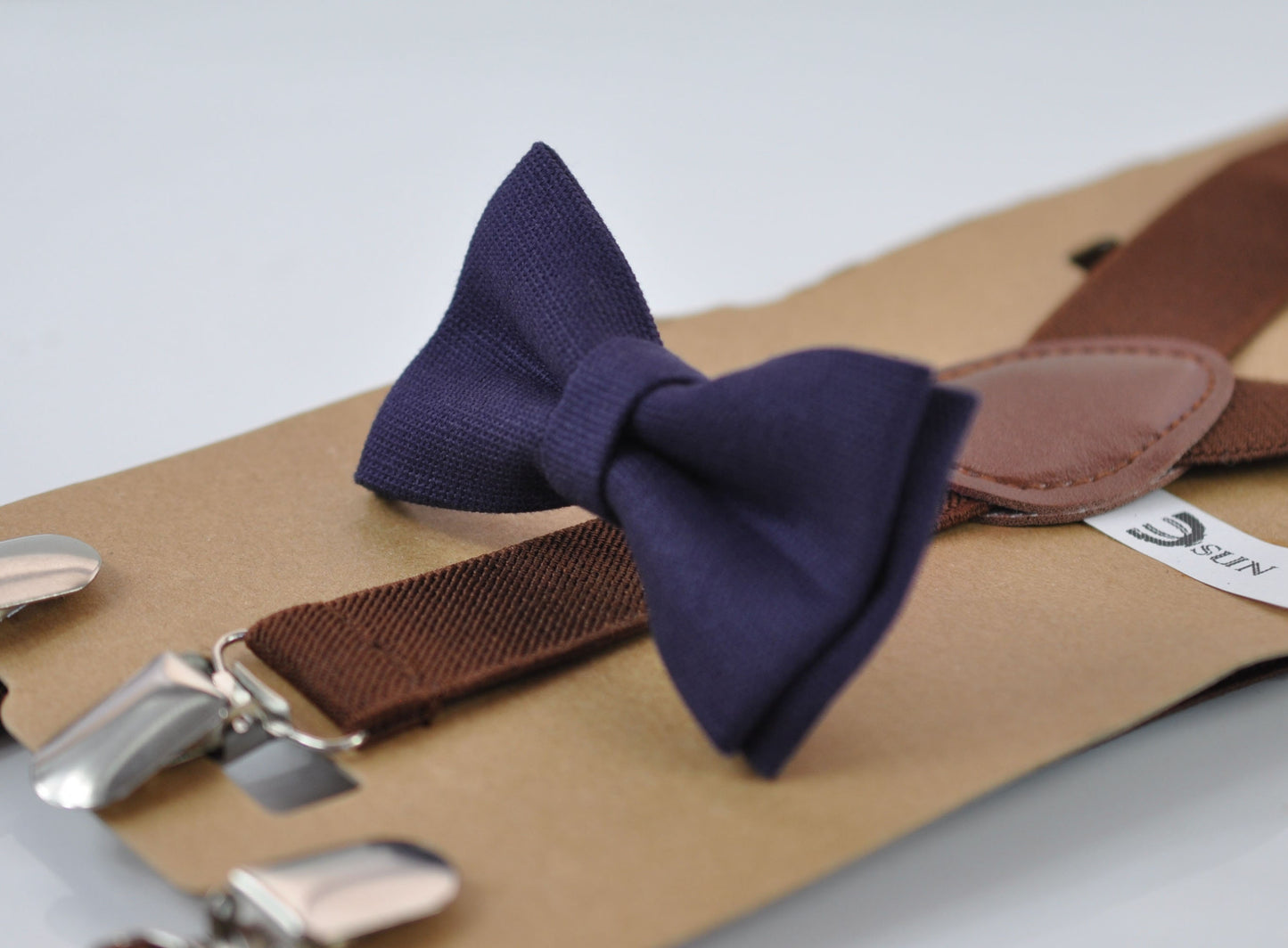 Dark Purple Plum Grape Purple Cotton Bow tie + Brown Elastic Suspenders Braces for Men Adult / Youth Teenage / Boy Kids / Toddler Baby