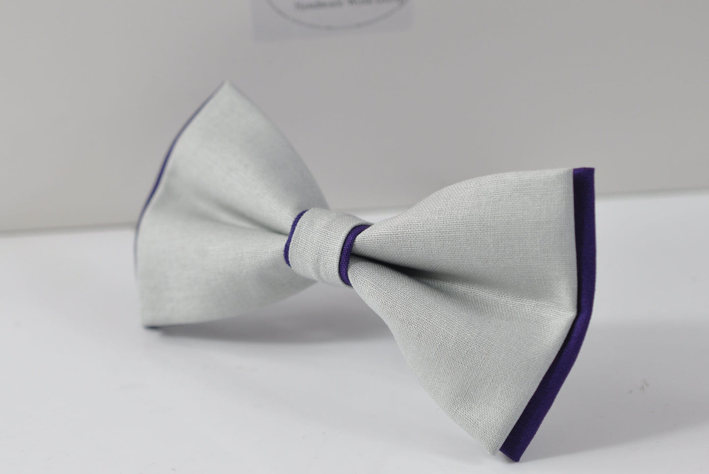 Violet Purple and Silver Grey 2 Layers Cotton Bow tie + Brown Elastic Suspenders Braces for Men / Youth Teenage / Boy Kids / Infant Toddler