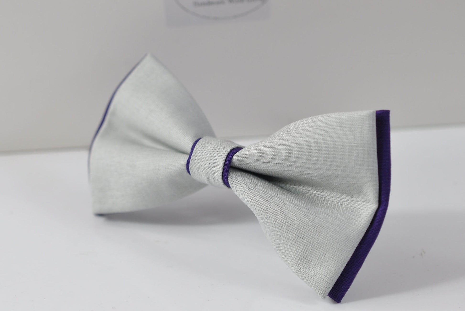 Violet Purple and Silver Grey 2 Layers Cotton Bow tie + Brown Elastic Suspenders Braces for Men / Youth Teenage / Boy Kids / Infant Toddler