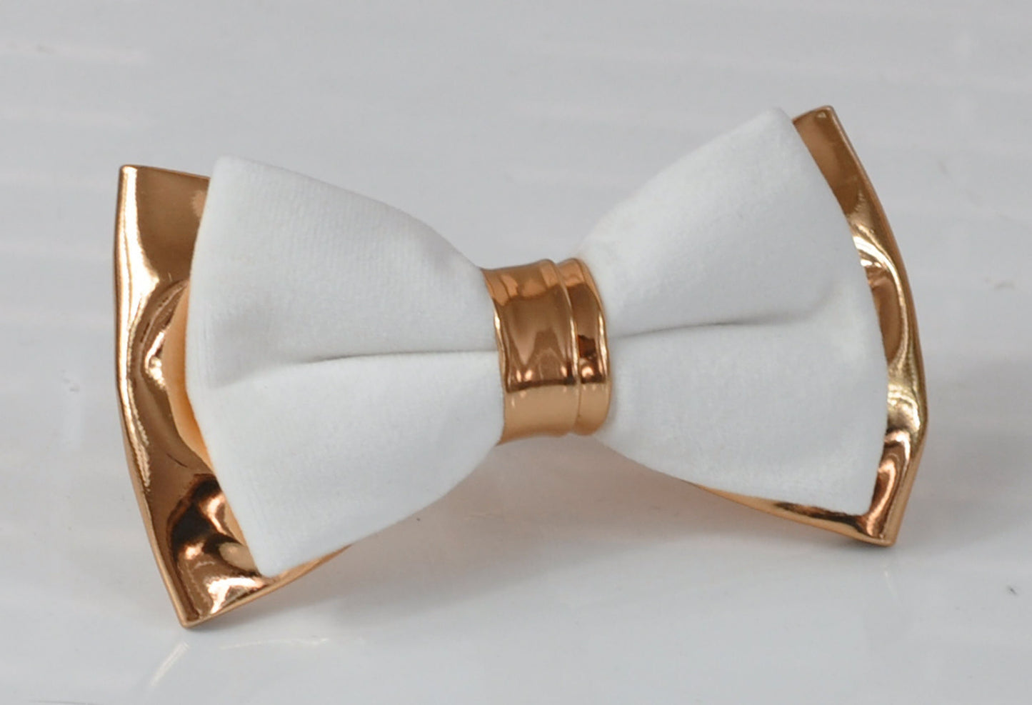 White Velvet + Rose Gold Faux Leather 2 Layers Bow tie Bowtie for Men Adult / Youth Teenage / Boy Kids / Baby Infant Toddler