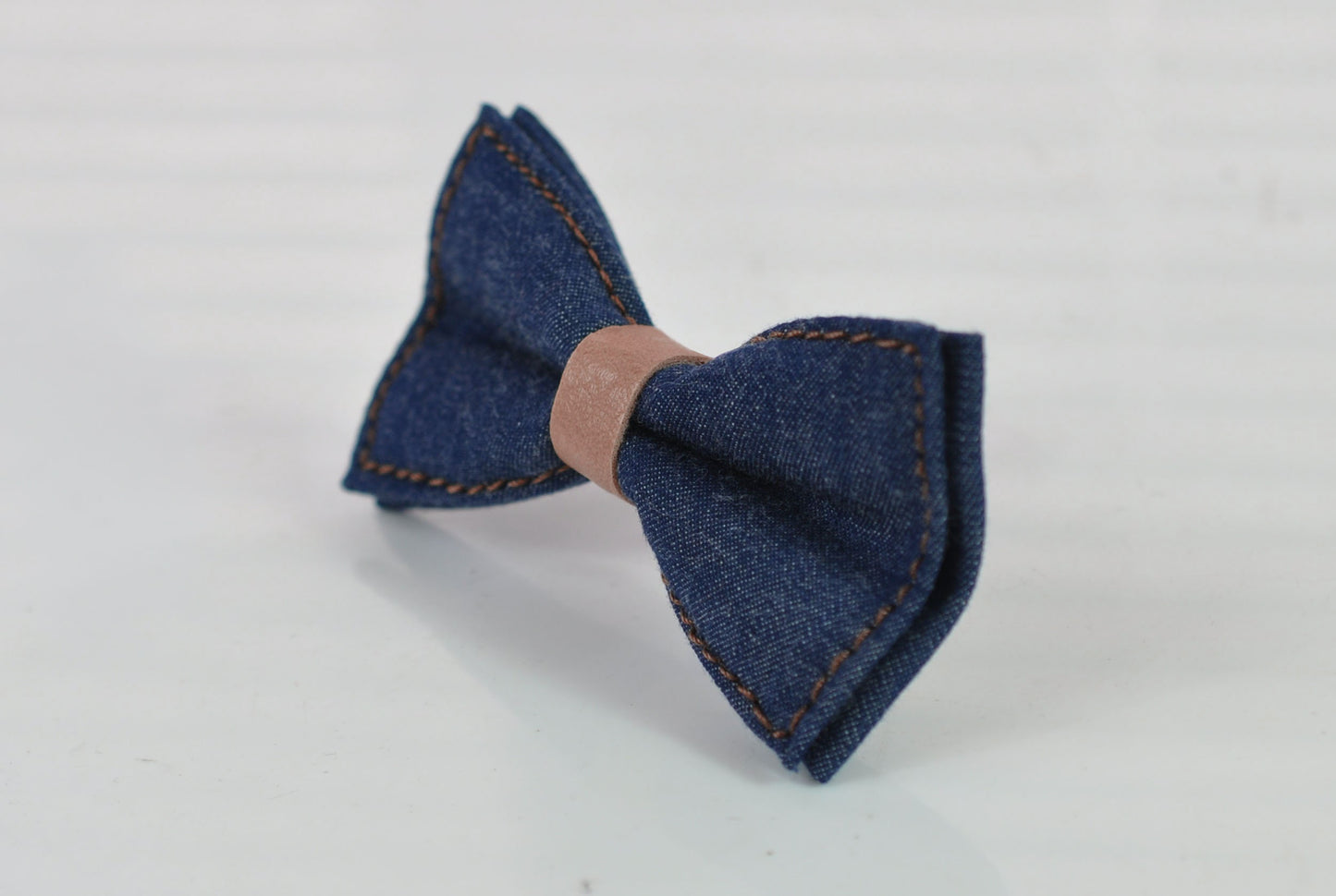 Navy Blue Denim Jeans Caramel Faux Leather Bow Tie + Brown Faux Leather Suspenders Braces for Youth / Boys Kids / Baby Infant Toddler