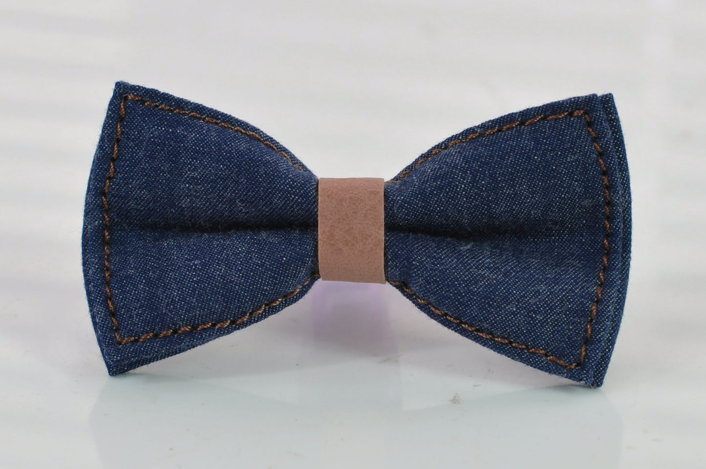 Navy Blue Denim Jeans Caramel Faux Leather Bow Tie + Tan Brown Faux Leather Suspenders Braces for Youth / Boys Kids / Baby Infant Toddler