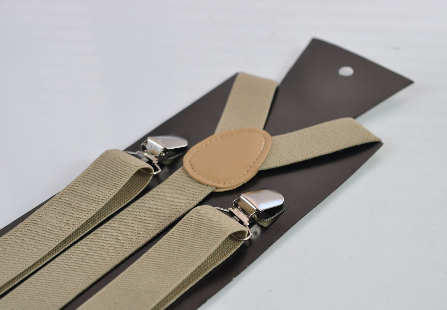 Silver Grey and Gold Faux Leather Bow tie + Khaki Beige Elastic Suspenders Braces for Men / Youth Teenage / Boy Kids / Baby Infant Toddler