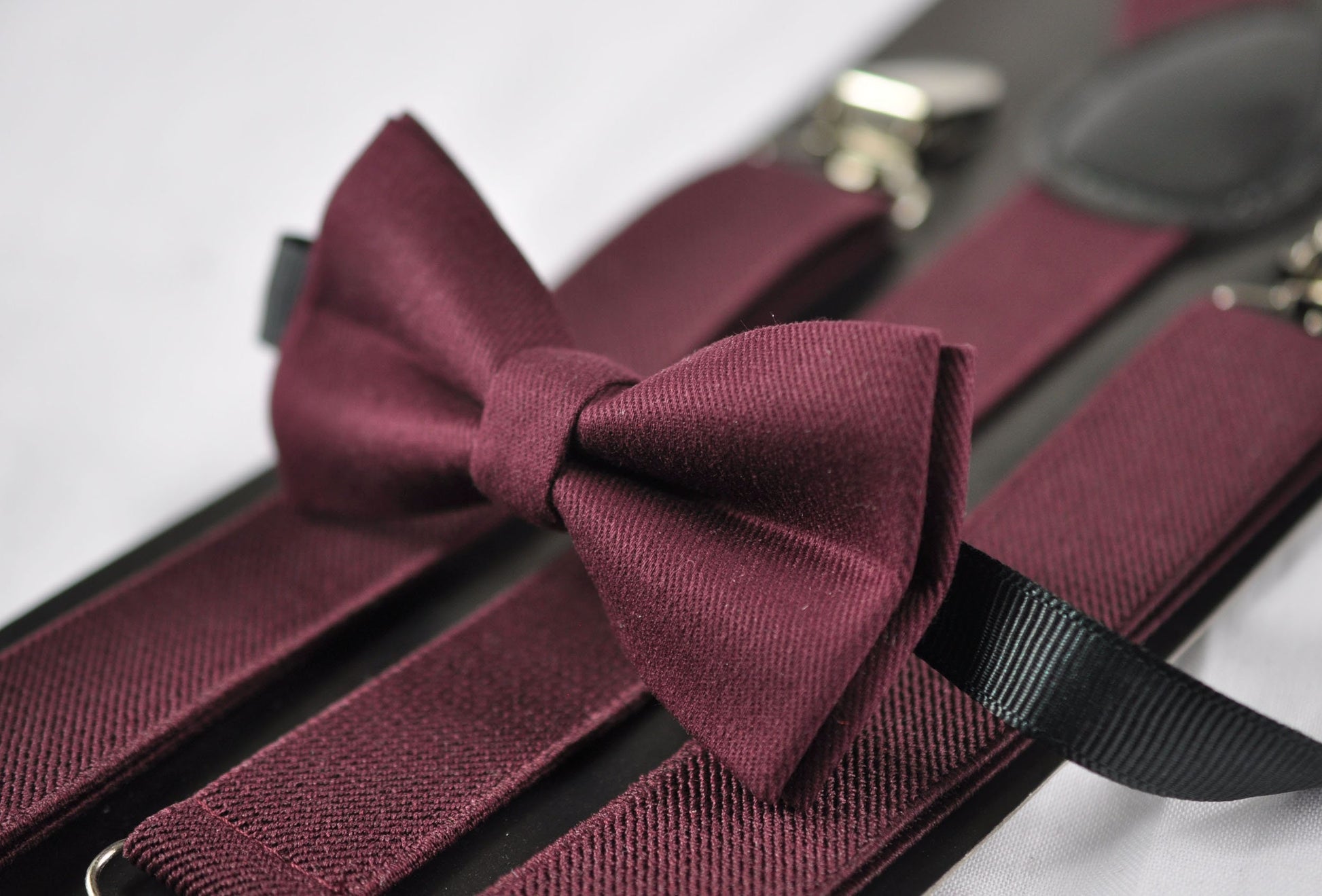 Burgundy Wine Red Bow tie + Elastic Suspenders Braces + Pocket Square Hanky Handkerchief+Cufflinks for Men / Youth / Boys Kids / Baby Infant