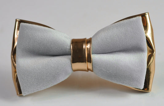 Silver Grey Velvet Bow tie + Rose Gold Faux Leather 2Layers Pre tied Bow Tie Bowtie for Men / Youth Teenage / Boy Kids / Baby Infant Toddler