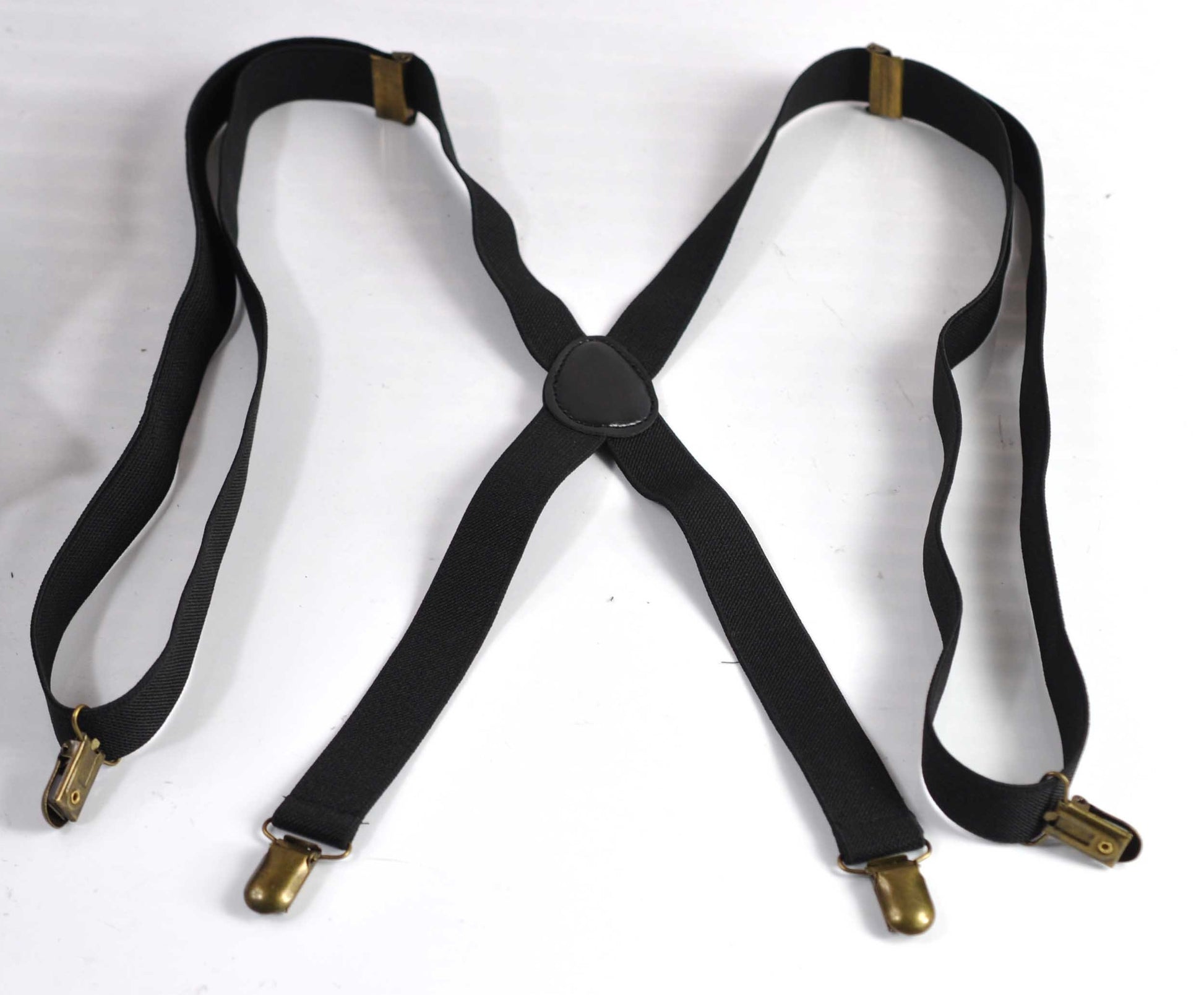 Men Women Black 25mm 2.5cm Wide X-Back 4 Bronze Metal Clips Pants Adjustable Elastic Suspenders Braces Fits Height 150cm to 210cm