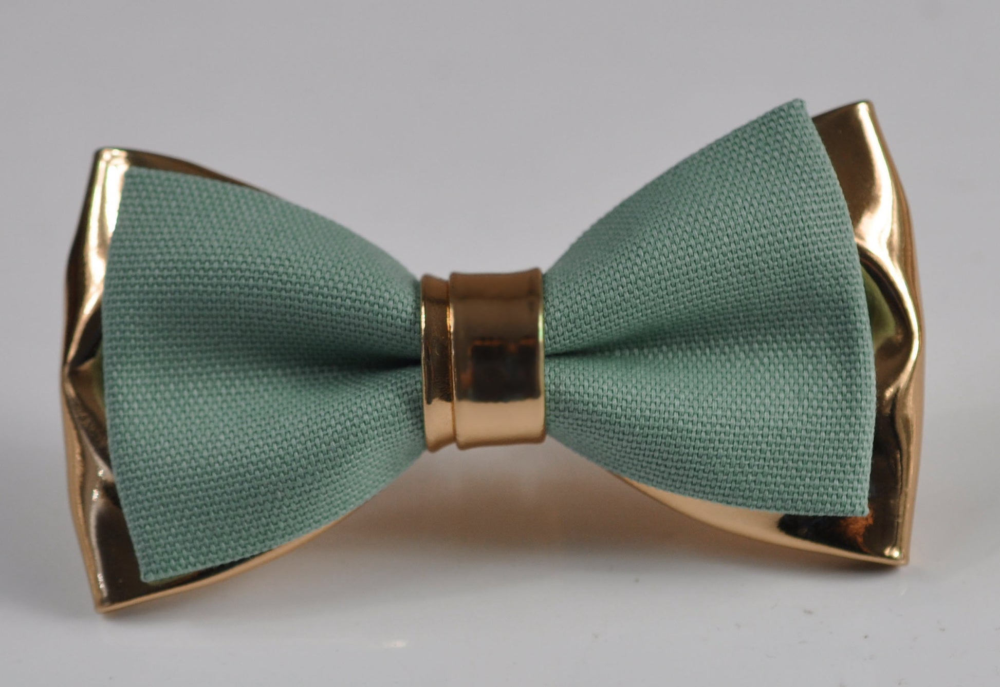 Sage Green Cotton Rose Gold Faux Leather Bow Tie + Light Grey Elastic Suspenders Braces for Men / Teenage / Boy Kids / Baby Infant Toddler