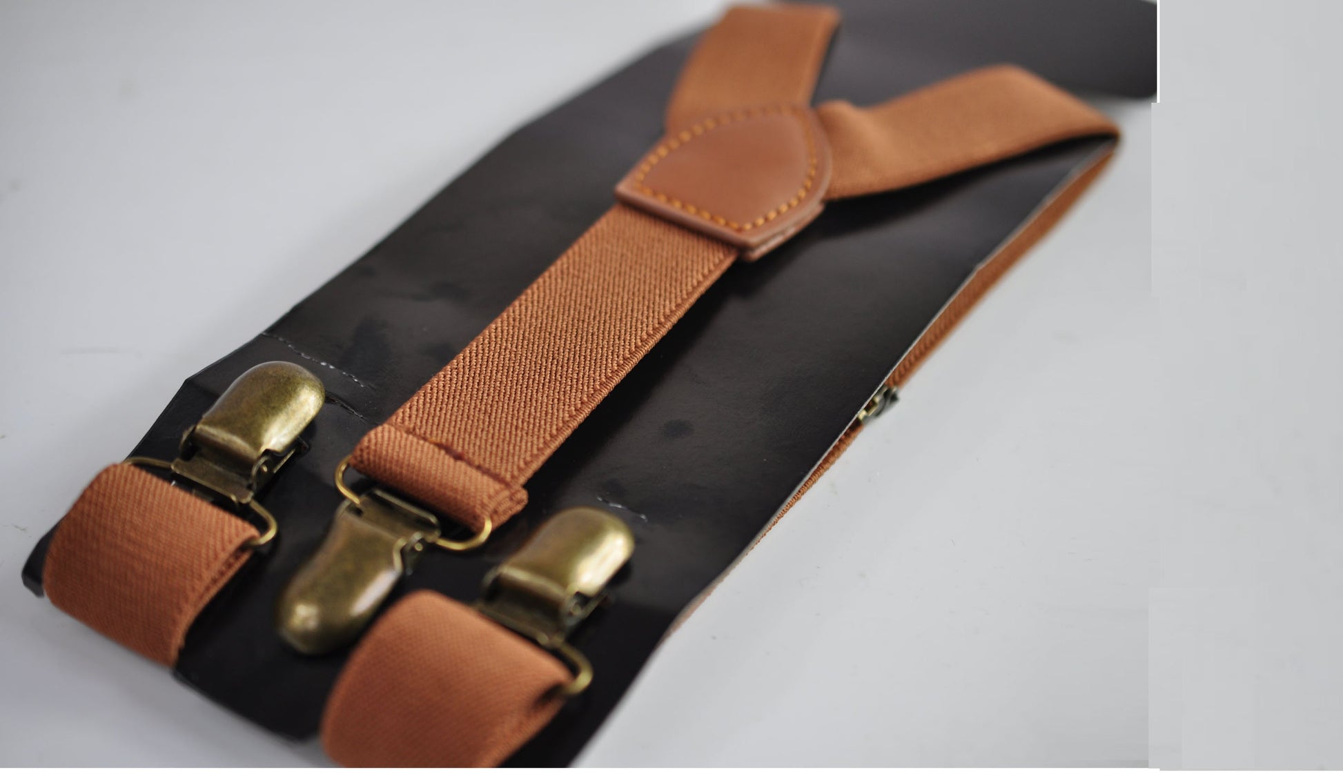 Amy Green Olive Green Cotton Bow tie + Tan Toffee Brown Elastic Suspenders Braces for Men / Youth / Boys Kids / Baby Infant Toddler