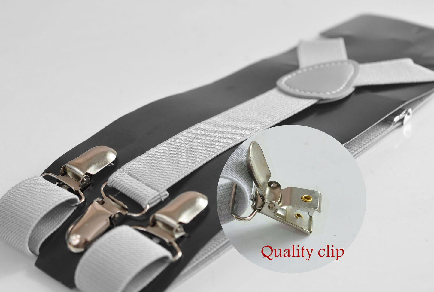 Silver Grey Gray 25MM Elastic Y-Back Suspenders Braces Metal Clips for Men Adult / Youth Teenage / Kids Boy /Toddler Baby Infant