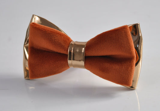 Rust Rusty Butterscotch Brown Velvet Rose Gold Faux Leather Bow tie Bowtie for Men Adult / Youth Teenage / Kids Boy / Baby Infant Toddler