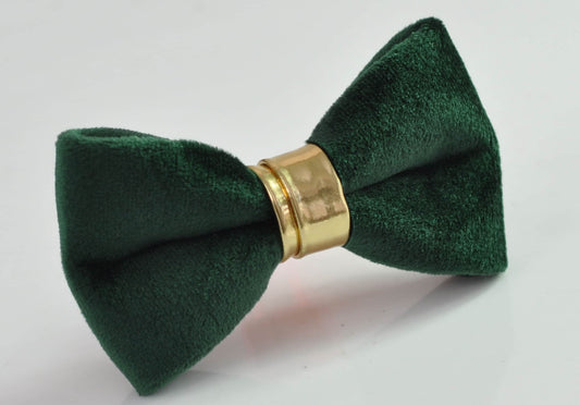 Dark Emerald Green Velvet Gold Faux Leather Pretied Bow tie Bowtie for Men Adult / Youth Teenage / Boy Kids / Toddler Baby Infant
