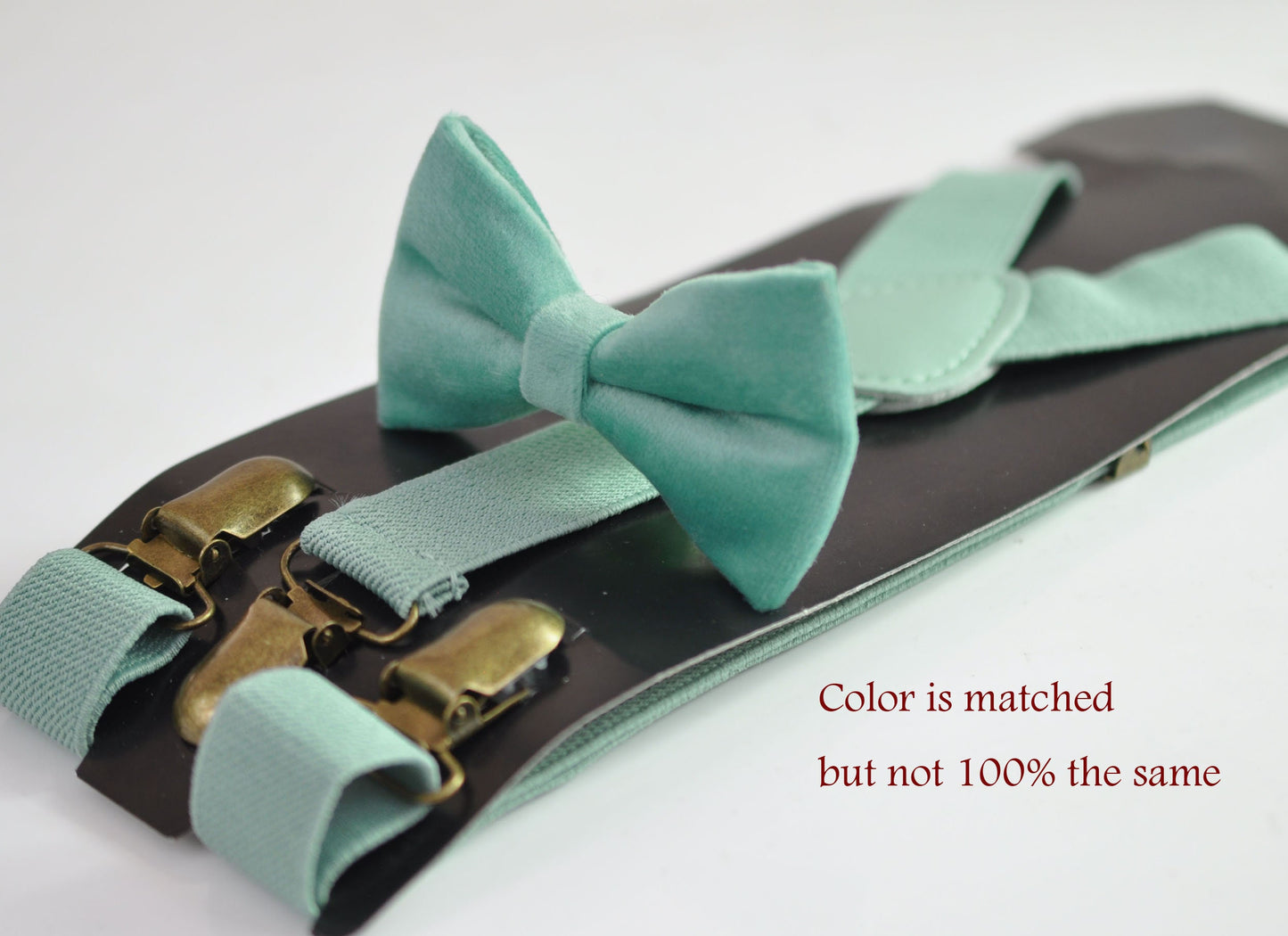 Sage Green Velvet Bow tie Bowtie + Matched Elastic Suspenders Braces for Men / Youth / Boys Kids / Baby Infant Toddler