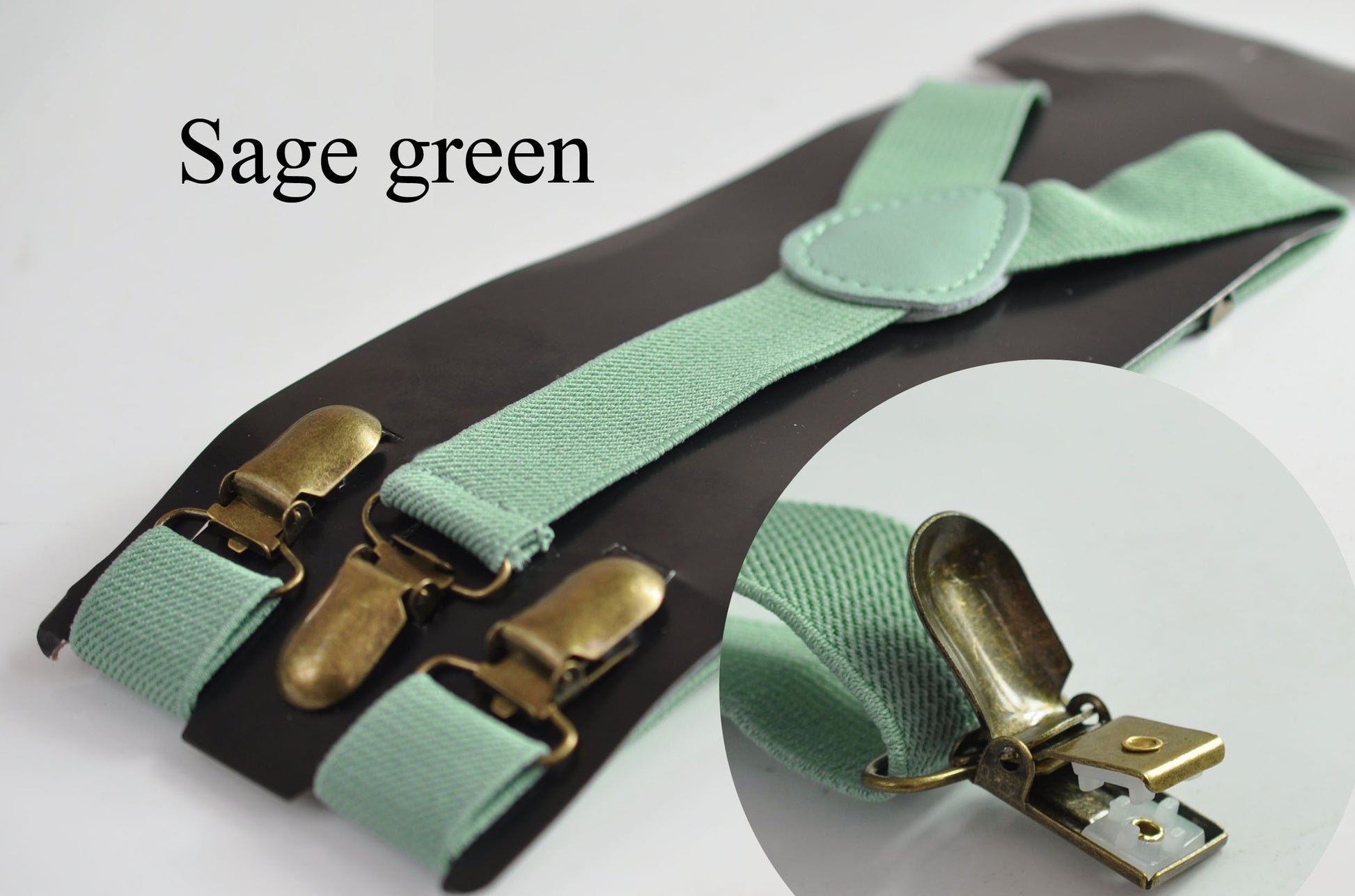 Emerald Sage Green Lime Army Green Evergreen 25mm Elasitc Suspenders Braces Bronze Clips for Men / Youth / Boy Kids / Baby Infant Toddler