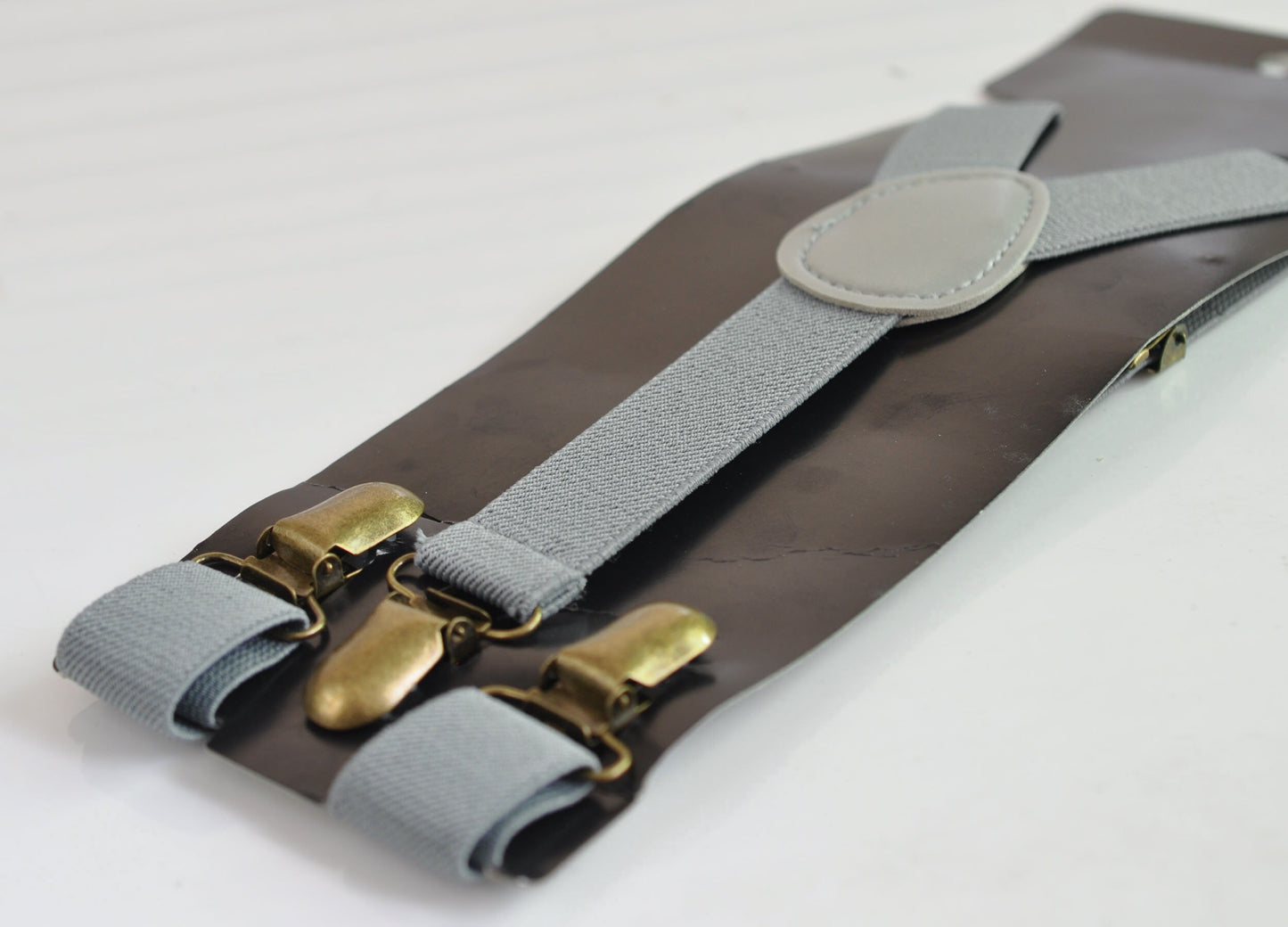 Grey Gray 25MM Elastic Y-Back Suspenders Braces Bronze Metal Clips for Men Adult / Youth Teenage / Kids Boy /Toddler Baby Infant