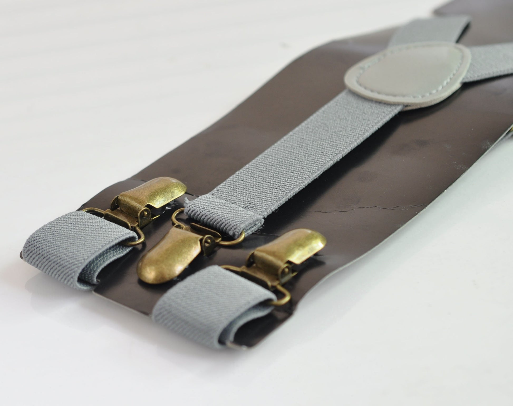Grey Gray 25MM Elastic Y-Back Suspenders Braces Bronze Metal Clips for Men Adult / Youth Teenage / Kids Boy /Toddler Baby Infant