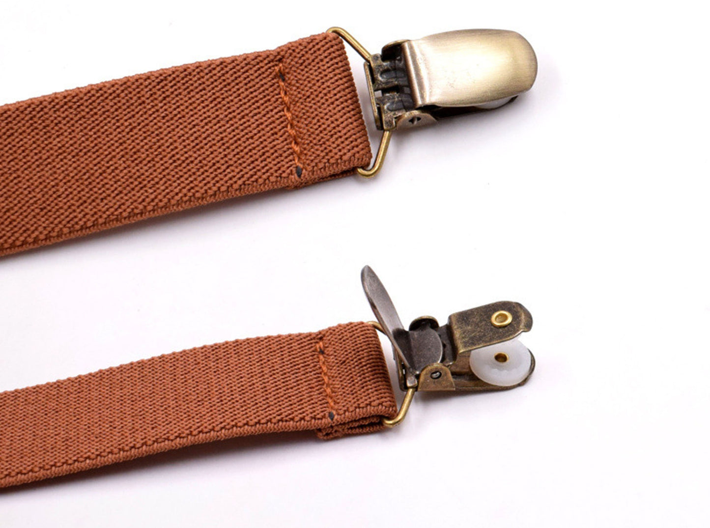 Rusty Rust Redish Brown Cotton Bow tie + Tan Elastic Faux Leather Suspenders Braces for Baby infant Toddler / Boy Kids / Youth / Adult Men