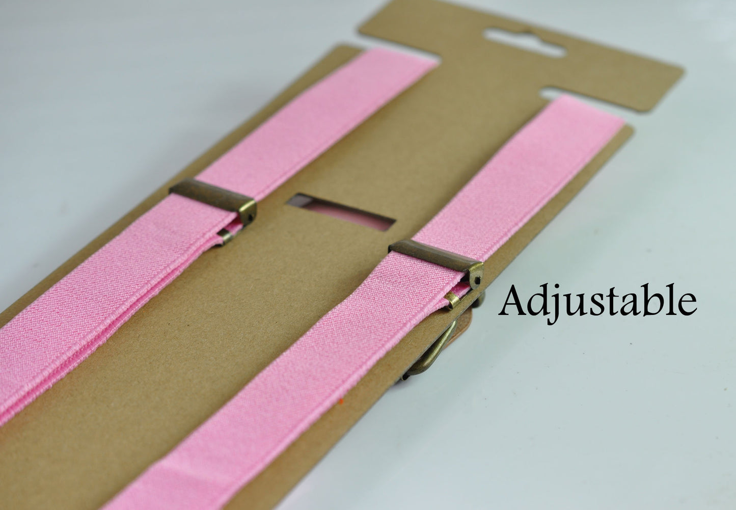 25mm Wide Pink Elastic Tan Faux Leather Adjustabale Suspenders Braces for Men / Youth / Boy Kids / Infant Toddler Baby