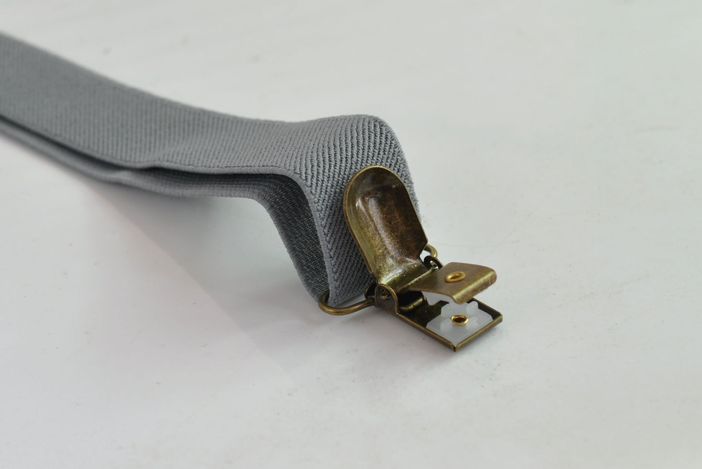 Grey Gray 25MM Elastic Y-Back Suspenders Braces Bronze Metal Clips for Men Adult / Youth Teenage / Kids Boy /Toddler Baby Infant