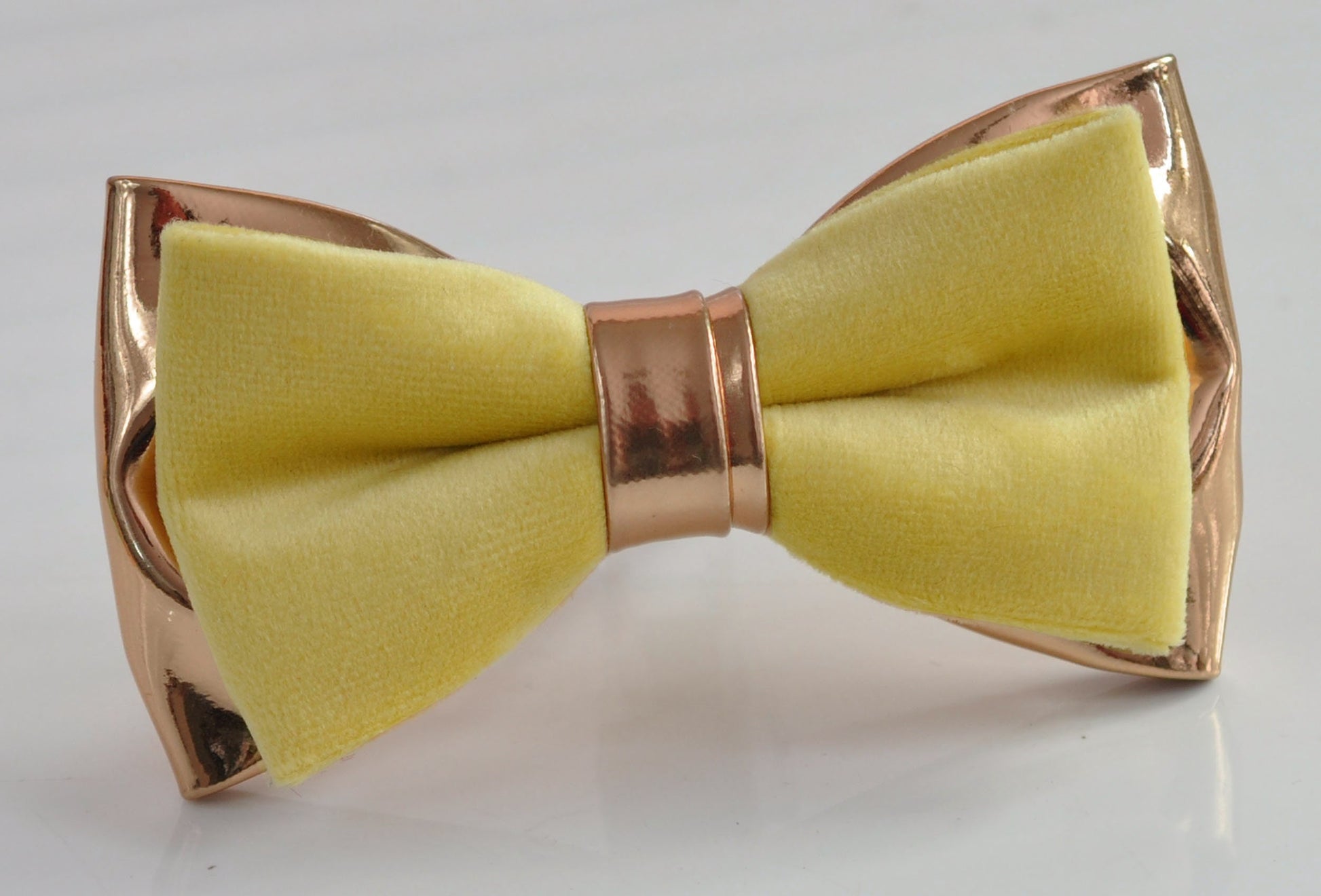 Lemon yellow Baby Yellow Velvet + Rose Gold Faux Leather Bow tie Bowtie for Men Adult / Youth Teenage / Kids Boy / Baby Infant Toddler