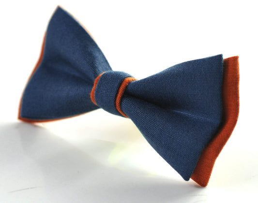 Navy Blue and Burnt Orange Linen Cotton Pre tied Bow tie Bowtie for Men Adult / Youth Teenage / Boy Kids / Baby Infant