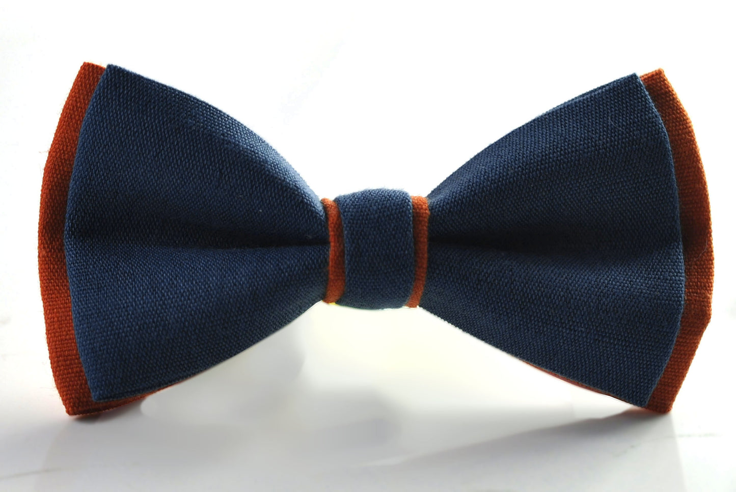 Navy Blue and Burnt Orange Linen Cotton Pre tied Bow tie Bowtie for Men Adult / Youth Teenage / Boy Kids / Baby Infant