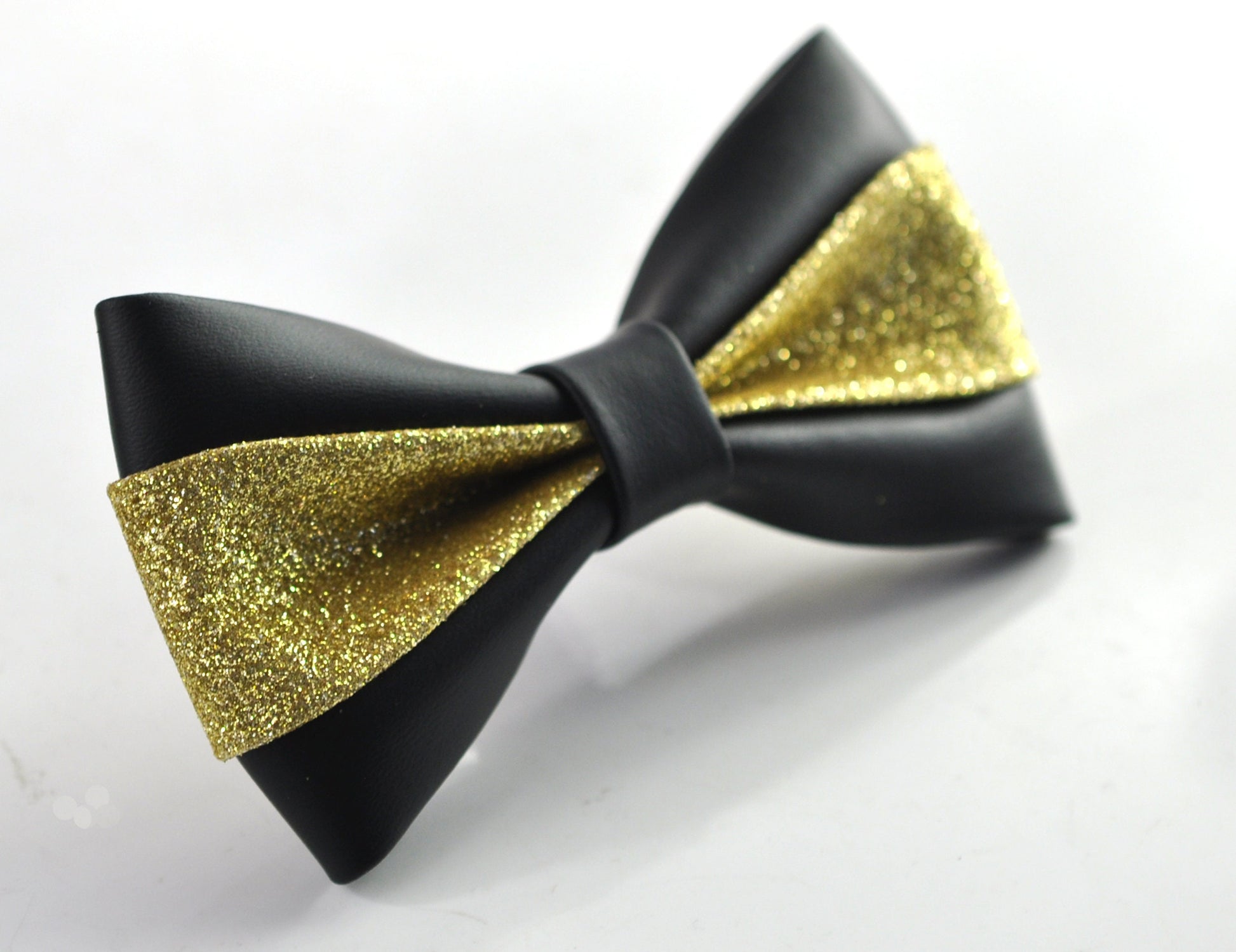 Black Gold Golden Faux Leather Shining Bow tie + BLACK Elastic Suspenders Braces Men / Youth / Kids Boy /Toddler Baby Infant