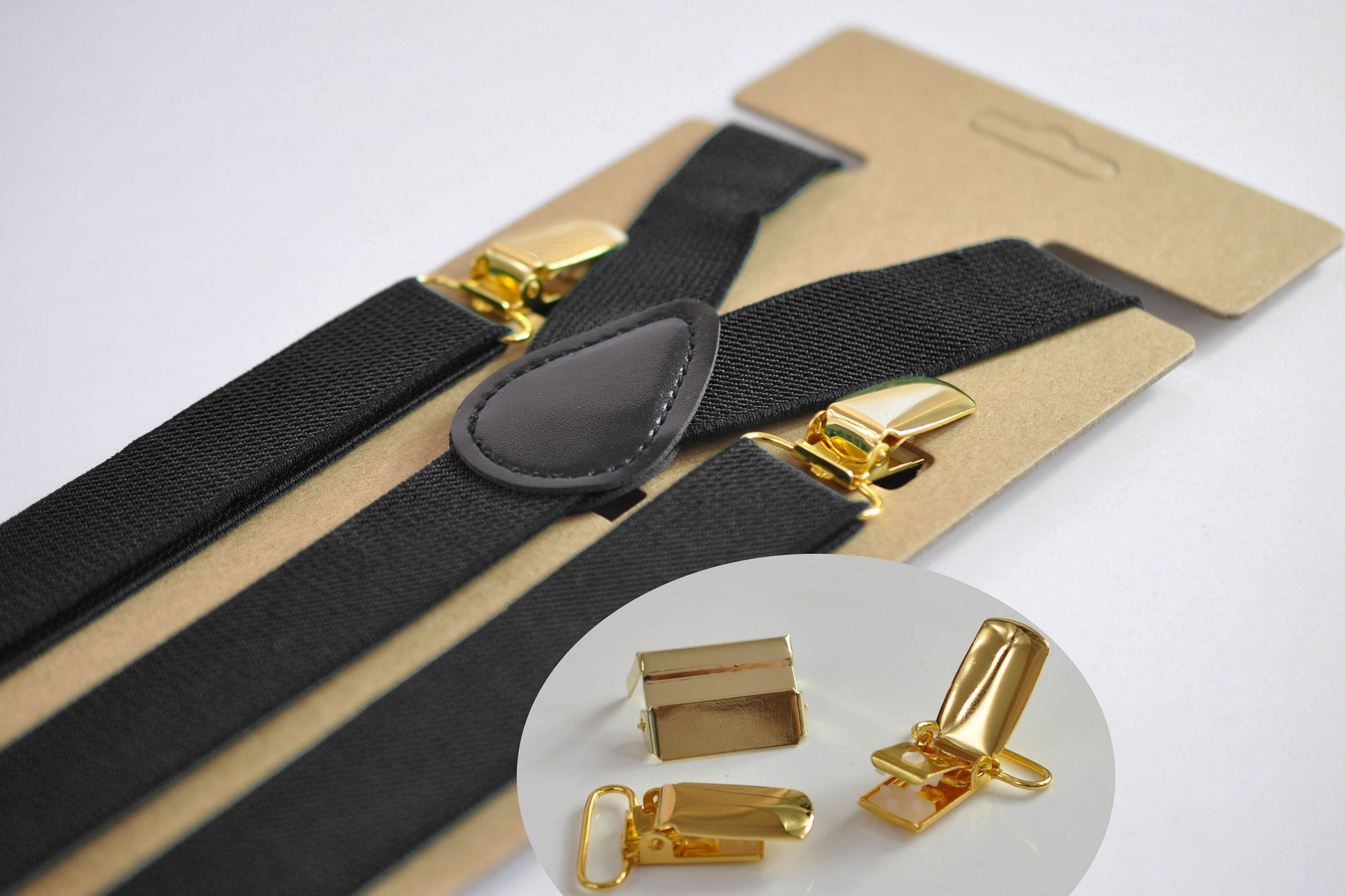 Black Gold Golden Faux Leather Shining Bow tie + BLACK Elastic Suspenders Braces Men / Youth / Kids Boy /Toddler Baby Infant