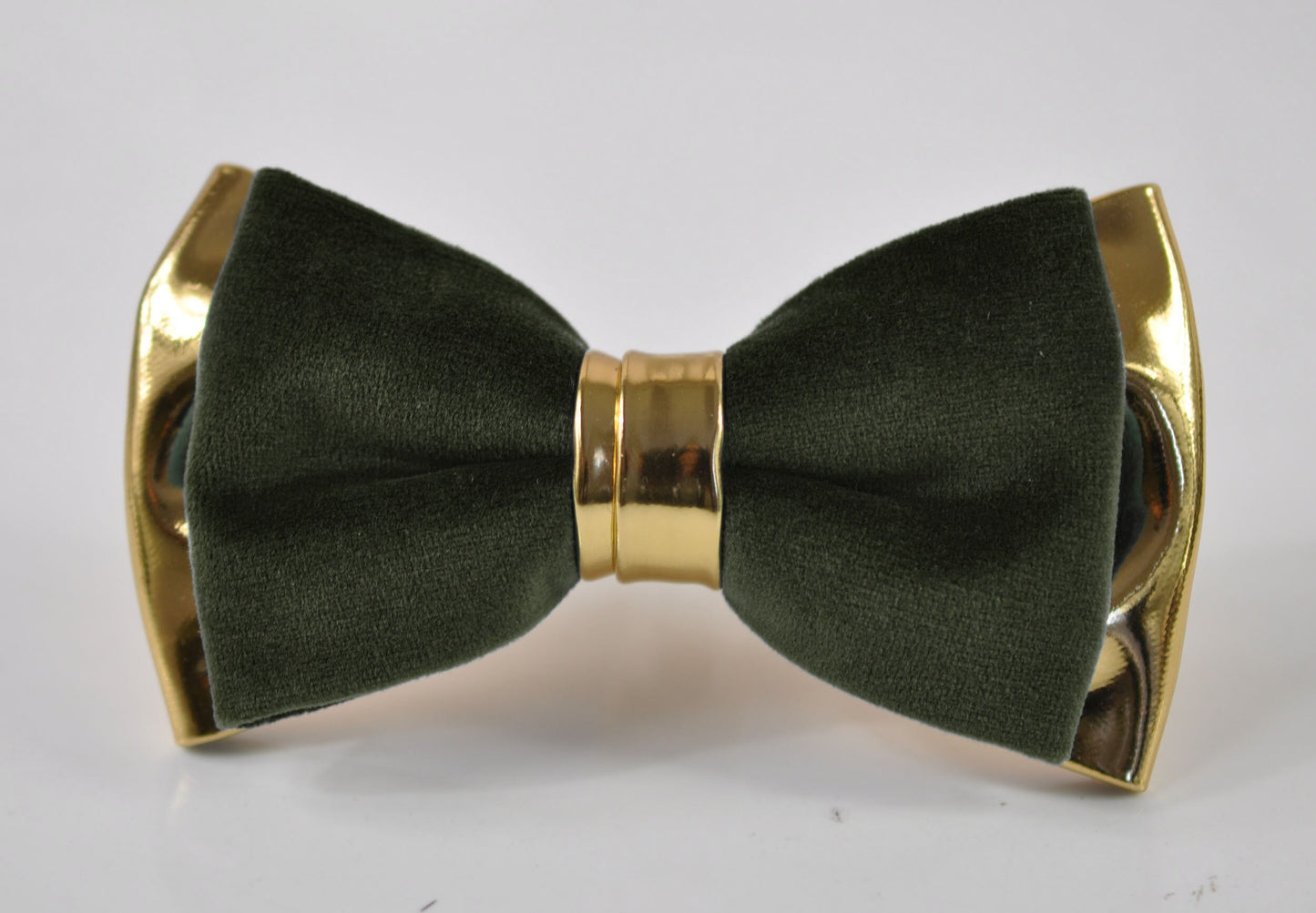 Dark Olive Green Army Green Velvet + Gold Golden Faux Leather Bow tie Bowtie for Men Adult / Youth Teenage / Boy Kids / Baby Infant Toddler