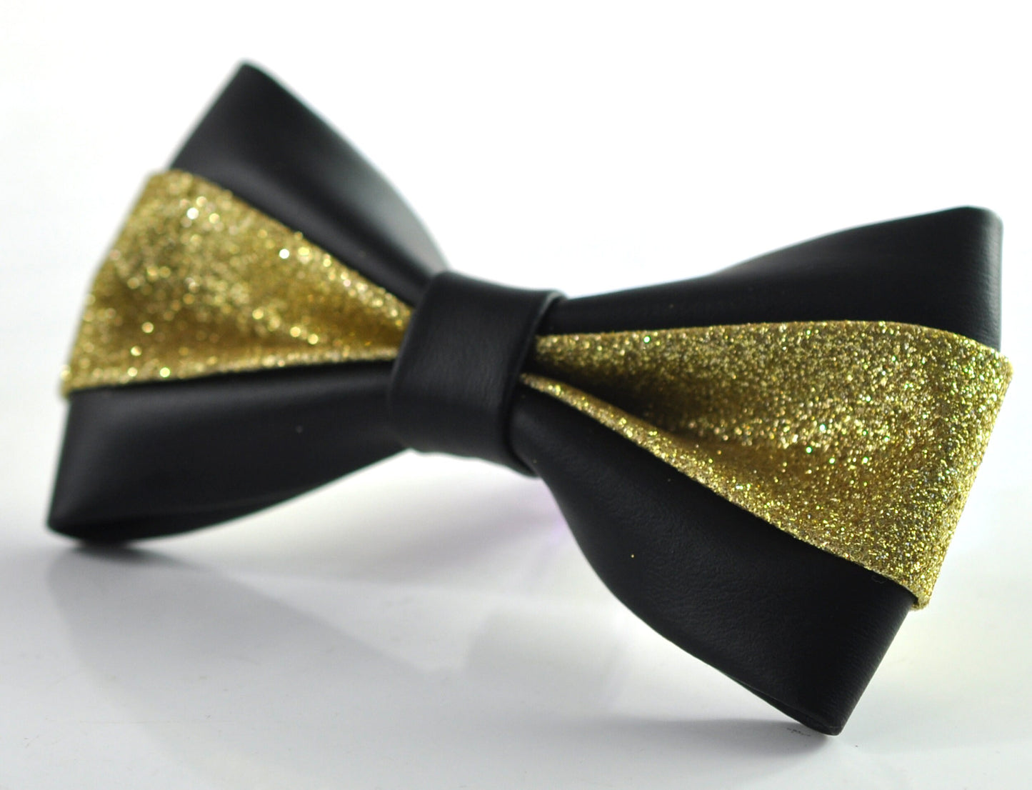 Black Gold Golden Faux Leather Shining Bow tie + BLACK Elastic Suspenders Braces Men / Youth / Kids Boy /Toddler Baby Infant