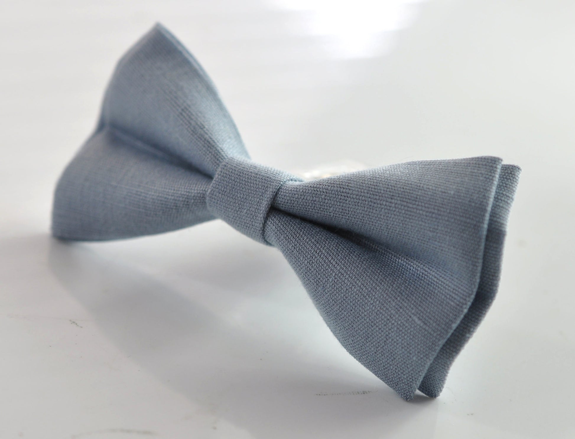 Dusty blue Linen Bow tie Bowtie + Elastic Suspenders Braces + Pocket Square Hanky Handkerchief for Men / Youth / Boys Kids / Baby Infant
