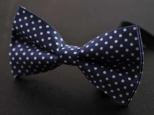 Navy Blue Polka Dot White Dots Cotton Bow tie for Baby infant Toddler /Page Boy Kids / Youth Teenage / Adult Men