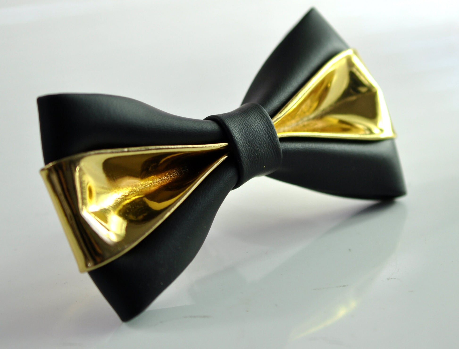 Black Gold Golden Faux Leather Shining Bow tie + BLACK Elastic Suspenders Braces Men / Youth / Kids Boy /Toddler Baby Infant
