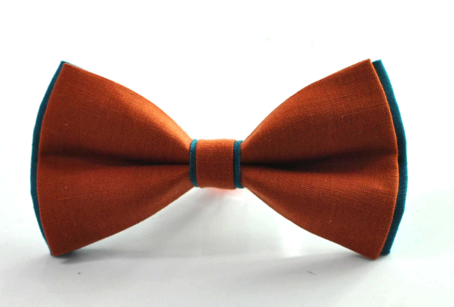 Turquoise Teal Blue and Burnt Orange Linen Bow tie Bowtie + Burnt Orange Suspenders Braces Men / Youth / Boys Kids / Baby Infant Toddler