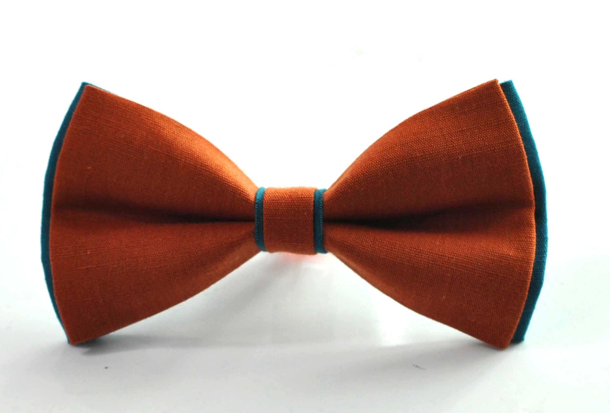 Turquoise Teal Blue and Burnt Orange Linen Bow tie Bowtie + Burnt Orange Suspenders Braces Men / Youth / Boys Kids / Baby Infant Toddler