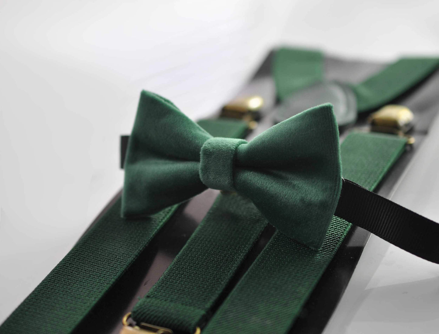 Emerald Green Dark Green Velvet Bow tie + Matched Elastic Suspenders Braces for Baby Infant Toddler / Boy Kids / Youth Teenage / Men Adult