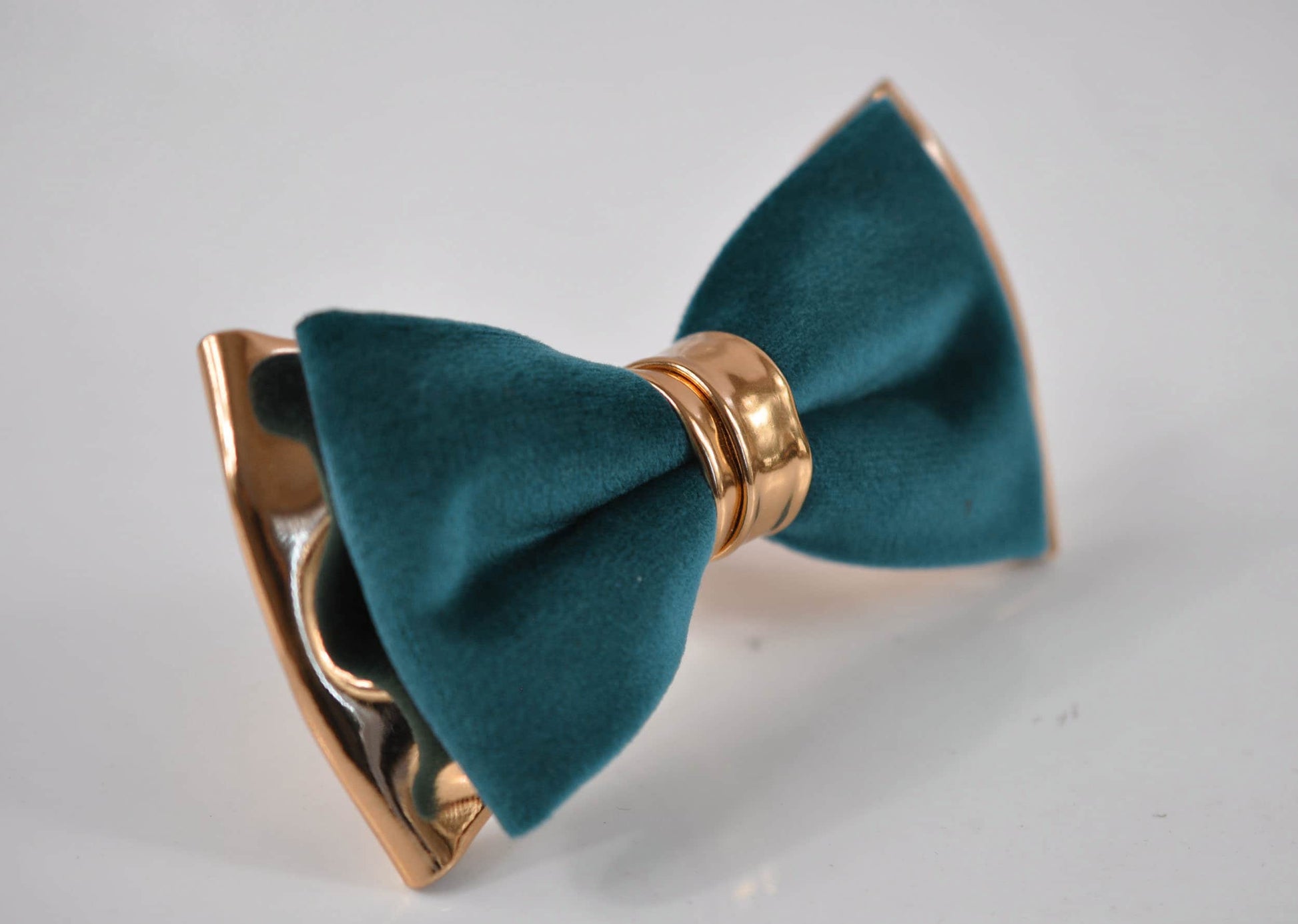 Dark Turquoise Teal Blue Velvet Rose Gold Leather Bow tie + Tan Brown Elastic Suspenders Braces Men / Youth / Boys / Baby Infant Toddler