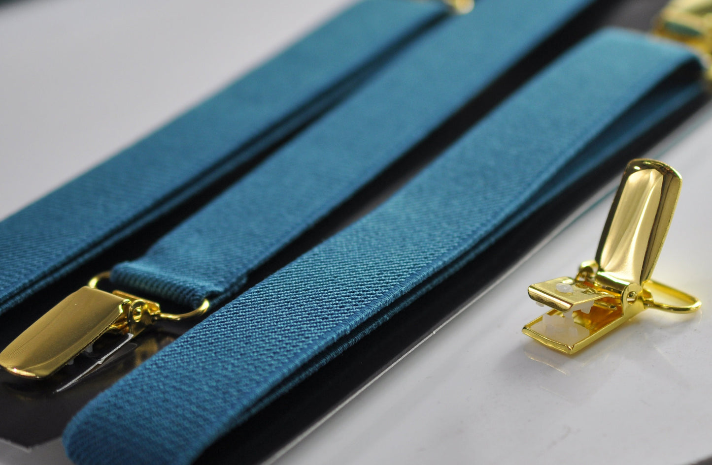 Turquoise Teal Blue 25MM Elastic Y-Back Suspenders Braces Gold Golden Metal Clip Men Adult / Youth / Kids Boy /Toddler Baby Infant