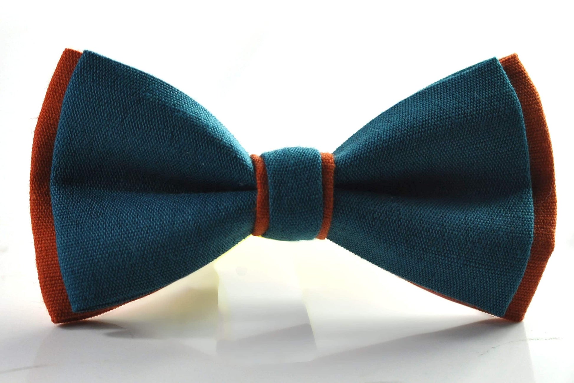 Turquoise Teal Blue Burnt Orange Linen Bow tie + Teal blue Pocket Squares Hanky Handkerchief Men Adult / Youth / Boy Kids / Baby Infant