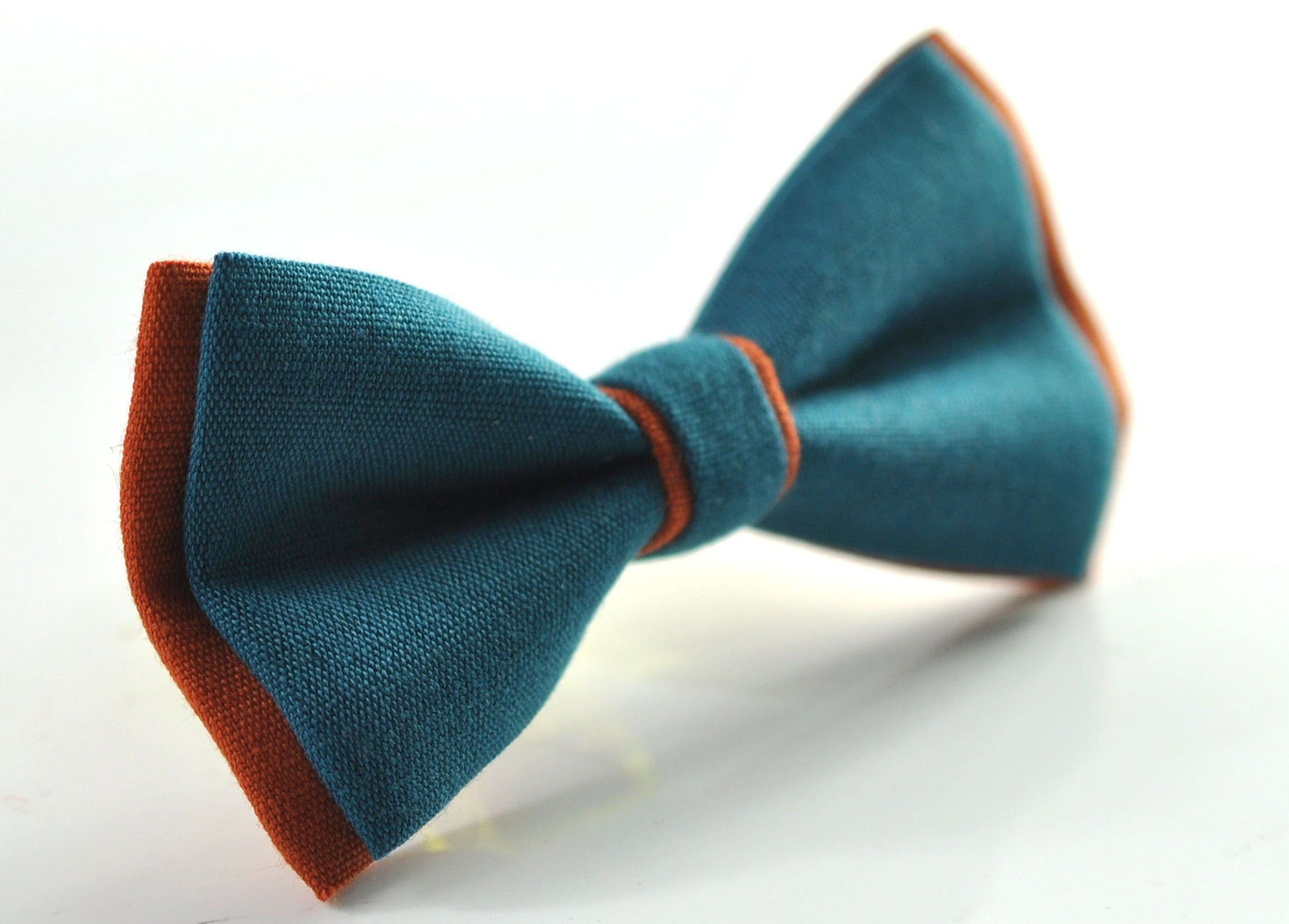 Turquoise Teal Blue Burnt Orange Linen Bow tie + Teal blue Pocket Squares Hanky Handkerchief Men Adult / Youth / Boy Kids / Baby Infant