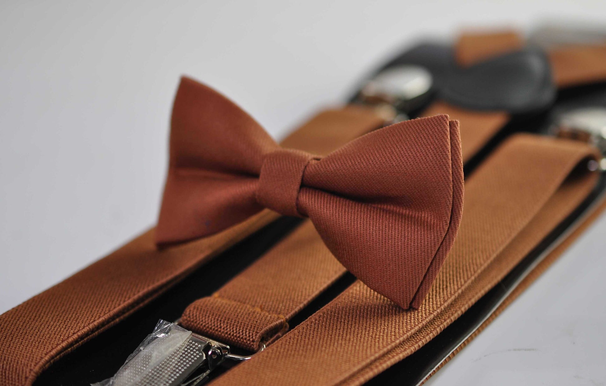 RUST Terracotta Red Brown Cotton Bow tie Bowtie + Tan Elastic Suspenders Braces for Men / Youth Teenage/ Boys Kids / Baby Infant Toddler