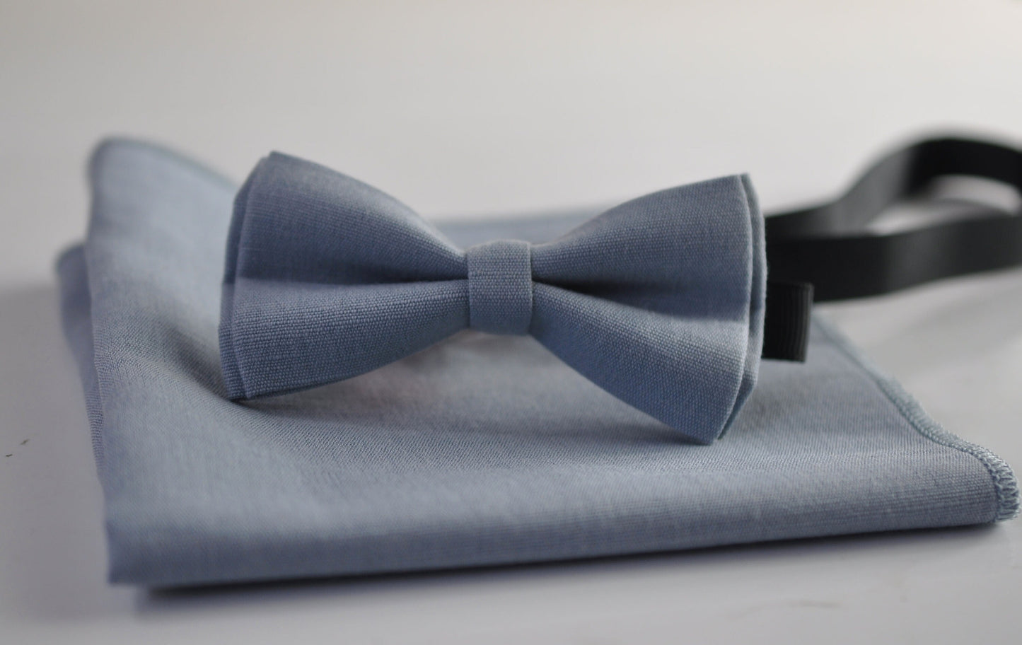 Dusty blue Linen Bow tie Bowtie + Elastic Suspenders Braces + Pocket Square Hanky Handkerchief for Men / Youth / Boys Kids / Baby Infant