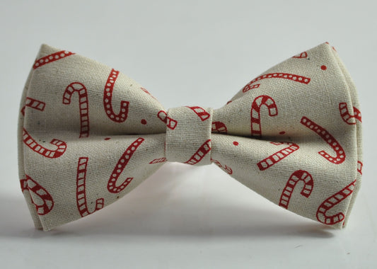 Cream Candy Cane Canes Sticks Print Xmas Christmas Cotton Bow tie Bowtie for Men Adult / Youth Teenage / Boy Kids / Toddler Baby Infant