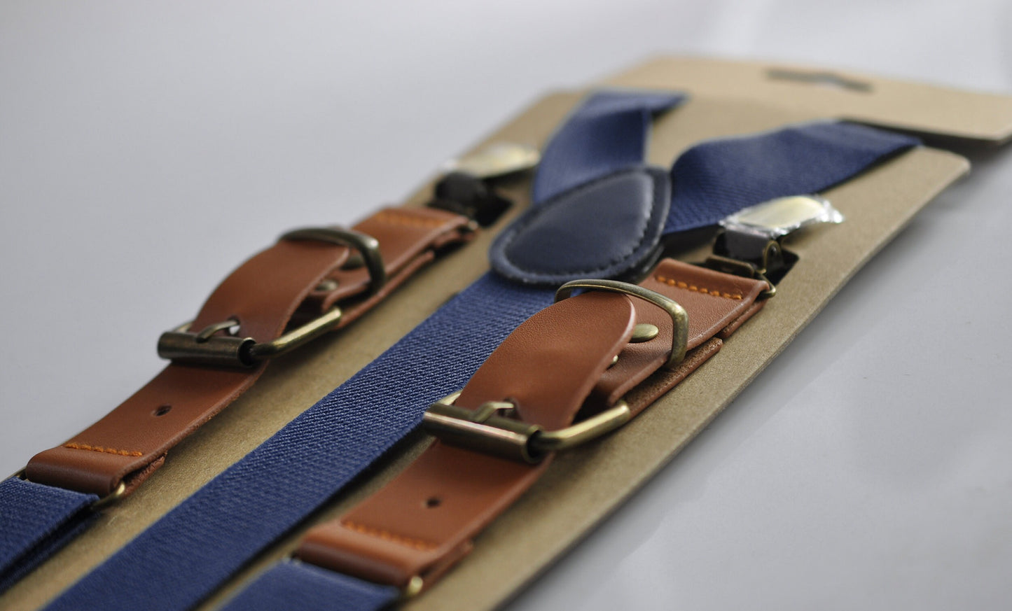 Navy blue and Tan Brown Bow tie Bowtie + Navy Blue Elastic Suspenders Braces Men / Youth/ Boys Kids / Baby Infant Toddler