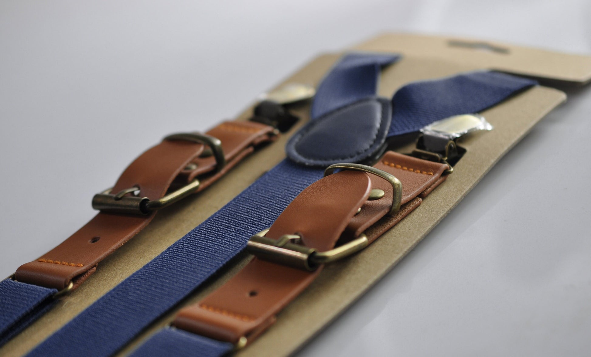 Navy blue and Tan Brown Bow tie Bowtie + Navy Blue Elastic Suspenders Braces Men / Youth/ Boys Kids / Baby Infant Toddler