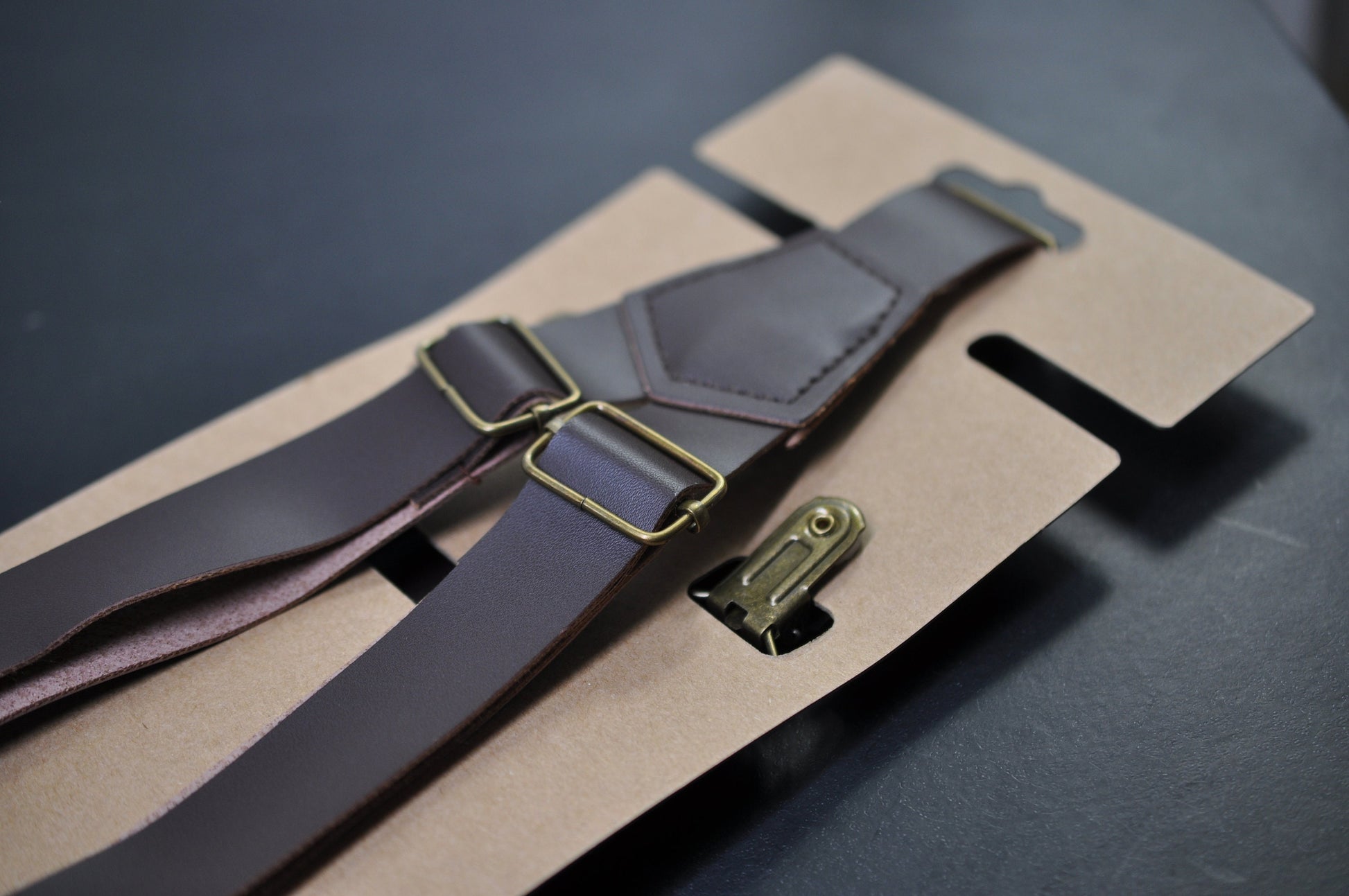 Men Adult 25mm Wide Y-back Dark Brown Faux Leather Adjustable Design Suspenders Braces Bronze Quality Clips