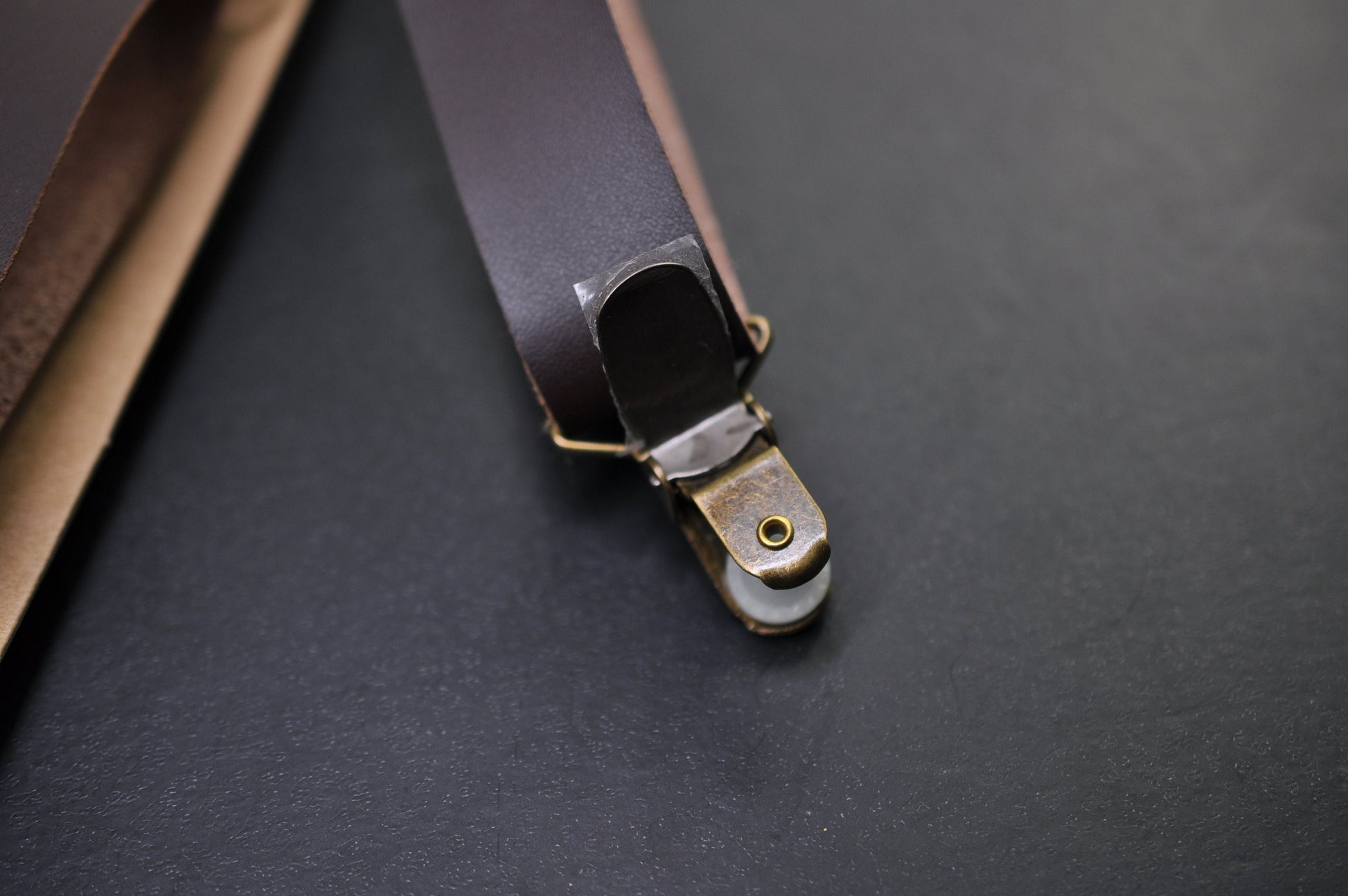 Men Adult 25mm Wide Y-back Dark Brown Faux Leather Adjustable Design Suspenders Braces Bronze Quality Clips